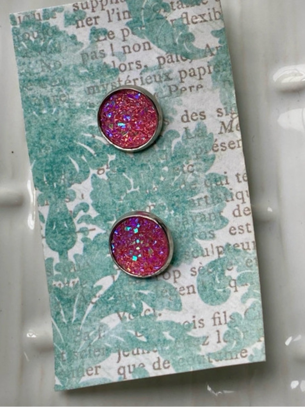 Pink Druzy Round Stud Earrings — Women's Jewelry